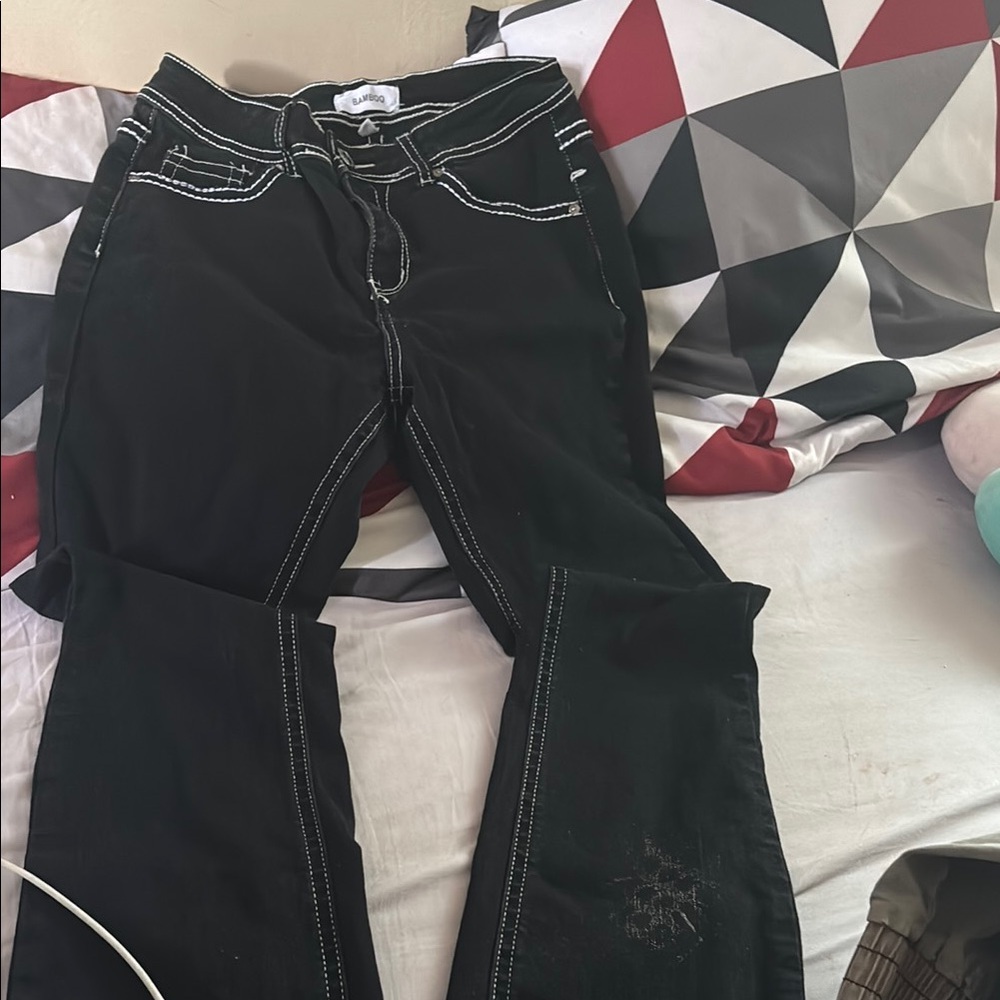 Black Boot Cut Jeans with Contrast Stitching